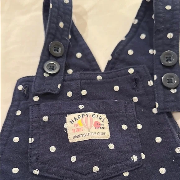 OshKosh B'gosh Pink Polka Dot overall dress and carters shorts overalls. - Picture 2 of 11